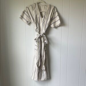 Striped Cream V-Neck Wrap Dress